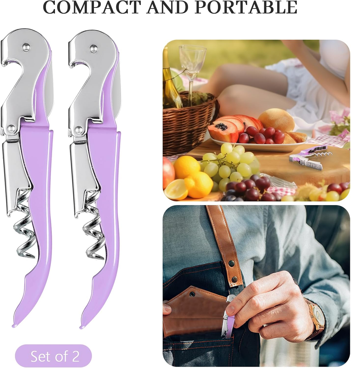 HYZ 2-Pack Wine Opener Waiter Corkscrew, Professional Wine Key for Servers, Bartender, with Foil Cutter, Manual Wine Bottle Opener Double Hinged (Black)