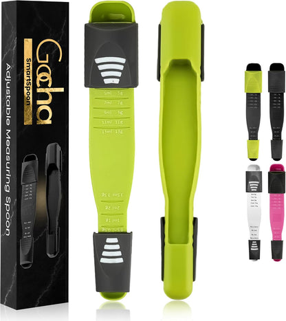 GOCHA Double-Ended Adjustable Measuring Spoon - 9-in-1 Kitchen Tool with Precision Scales (0.5-13ml/g) - Space-Saving Design for Dry & Liquid Ingredients (Black Green)