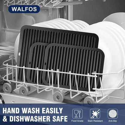 Walfos Silicone Trivet Mats - 4 Heat Resistant Pot Holders, Multipurpose Non-Slip Hot Pads for Kitchen Potholders, Hot Dishers, Jar Opener, Spoon Holder, Food Grade Silicone & BPA Free (Black)