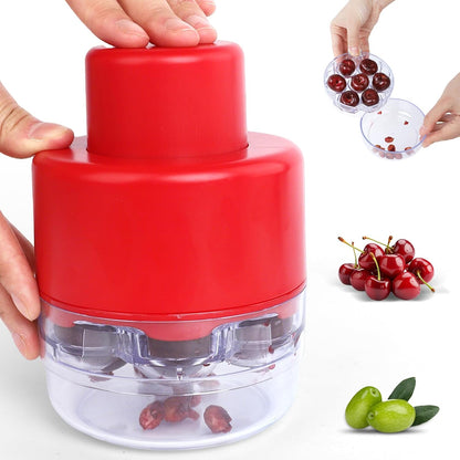 Cherry Pitter Tool 7-in-1 - Quick Clean Hands-Free Cherry Seed Remover for Baking & Canning, Dishwasher Safe Kitchen Tool for Home Cooks and Busy Moms (C)