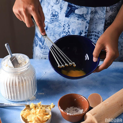 2Pcs Ball Whisk Set — Stainless Steel Whisk Set with Comfortable Ergonomic Handle | Excellent for Eggs, 10 Ball Head, Easy to Clean — Compact 12” & 10” for Versatile Stirring