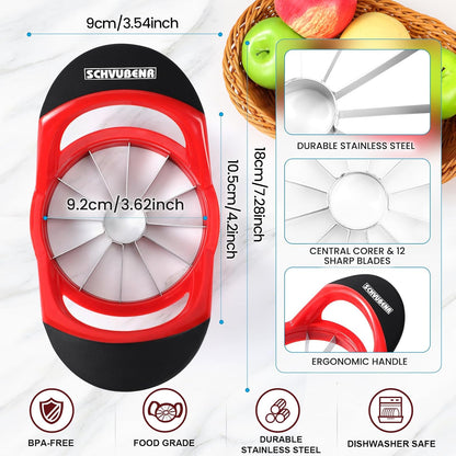 SCHVUBENR 3.5 Inch Apple Slicer with 12 Sharp Blades - Professional Apple Cutter - Stainless Steel Apple Corer - Super Sharp Apple Slicer and Corer - Slice Apple with Ease(Black)