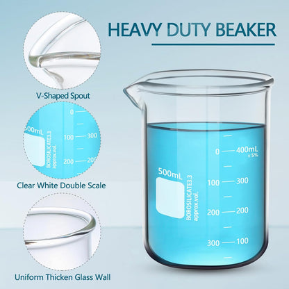 Heavy Duty 1000ML Glass Beaker White Double Scale Graduation, Borosilicate 3.3 Glass Lab Beaker, Low Form Griffin Glass Measuring Beaker, 1 Each (1000ML)