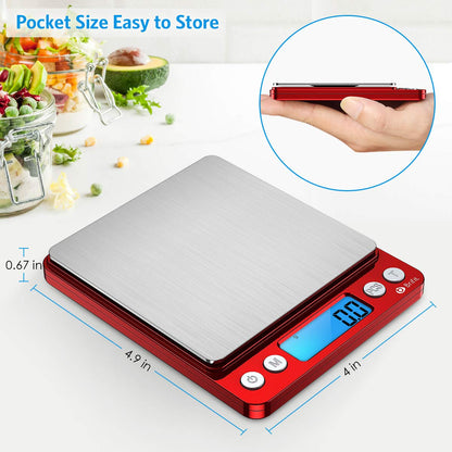 AMIR Digital Kitchen Scale, 3000g 0.01oz/ 0.1g Pocket Coffee Scale, Mini Food Scale, Pro Electronic Jewelry Scale with Back-Lit LCD Display, Tare & PCS Functions, Stainless Steel, Batteries Included