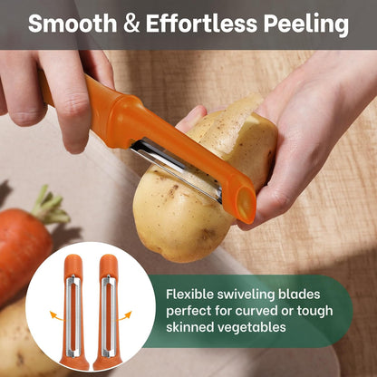 Beneno Swivel Vegetable Peeler, Razor-Sharp Smooth Peeling Potato Peelers with Stainless Steel Blades, Ergonomic Comfort Non-Slip Rubber Handle, Durable Kitchen Peelers with Potato Eye Remover, Black