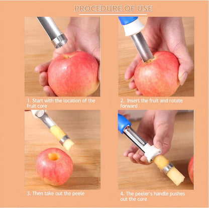 2-in-1 Retractable Fruit Corer and Peeler, Stainless Steel Vegetable Peeler and Core Remover Tool for Apples, Pears, Potato, Ergonomic Kitchen Gadget for Food Prep, Red, 8.86 x 1.3 in