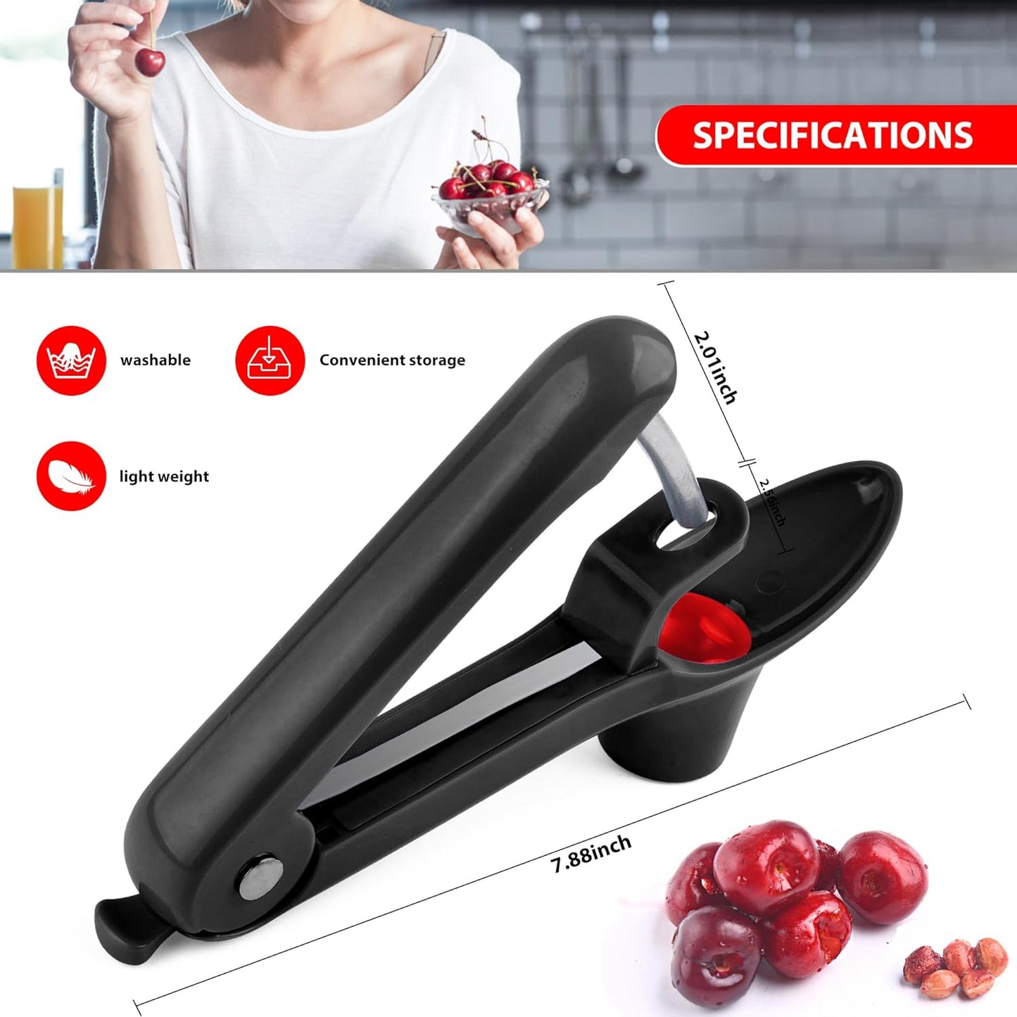 Cherry Pitter - Makmzoon Multi Cherries Corer Stainless Steel Pitter Tool with Labor-Saving Design Safe Lock Design for Making Cherry Jam - 6 Cherries