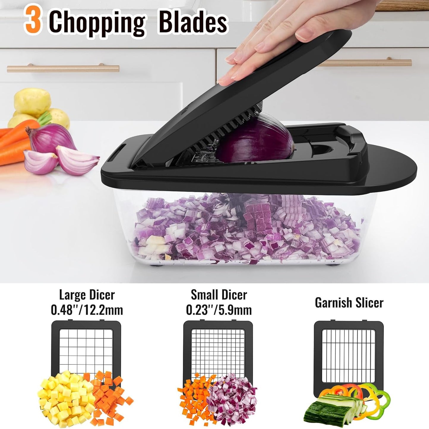 12 Blade All-in-1 Vegetable Chopper Mandoline Slicer with Container, Spiralizer with Containers, Food Chopper, Onion Chopper, Veggie Cutter for Salad, Kitchen Gadgets Accessories Essentials, White