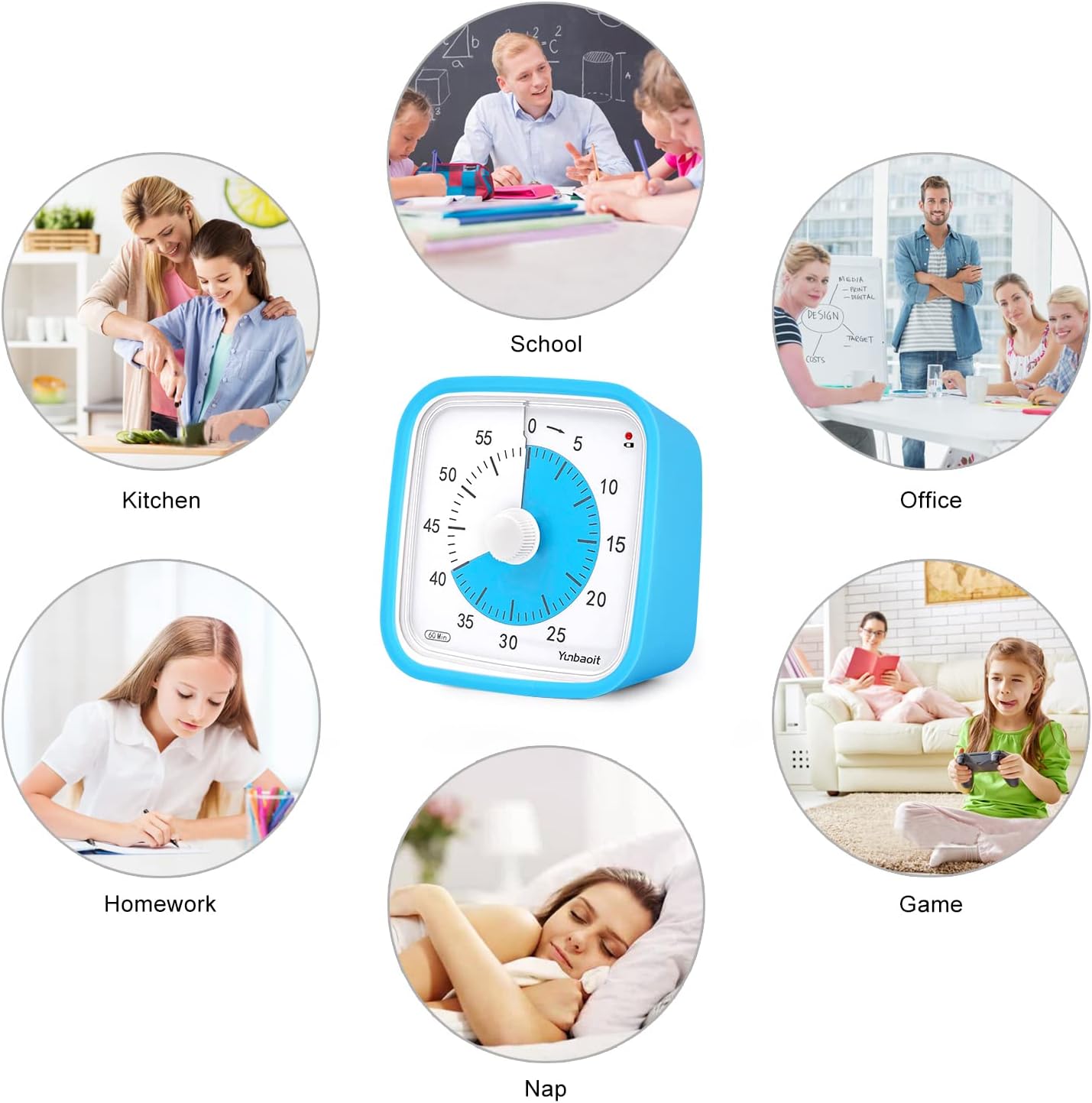 Yunbaoit Visual Timer with Protective Case, Rainbow Disk 60 Minute Countdown Timer for Kids and Adults, Silent Time Management Tool(Blue Rainbow)