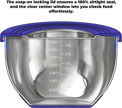 KITEISCAT Stainless Steel Mixing Bowls with Lids – Set of 5 Large Nesting Metal Bowls for Kitchen, Baking, Cooking, Food Prep & Storage, Non-Slip Base, Dishwasher Safe,Khaki