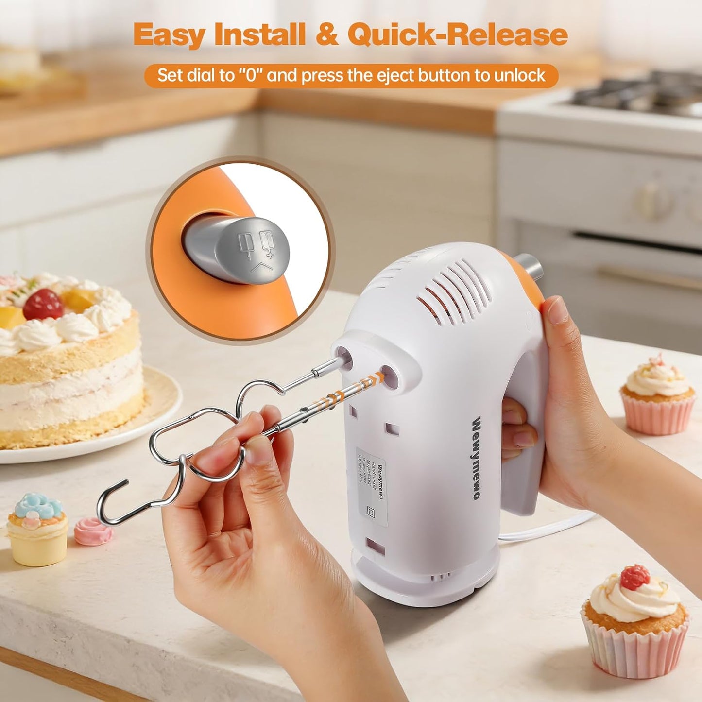 300W 5-Speed Electric Hand Mixer with 3 Thickened Nesting Mixing Bowls, Measuring Cups and Spoons, Complete Kitchen Cake Mixer with Paddle, Dough Hook and Whisk for Baking