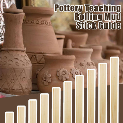 suiwotin 11pcs Wooden Pottery Teaching Kit - 10pcs 5-Size Clay Thickness Guides with 1pc Rolling Pin for Clay Art, Ceramics & DIY Craft Projects