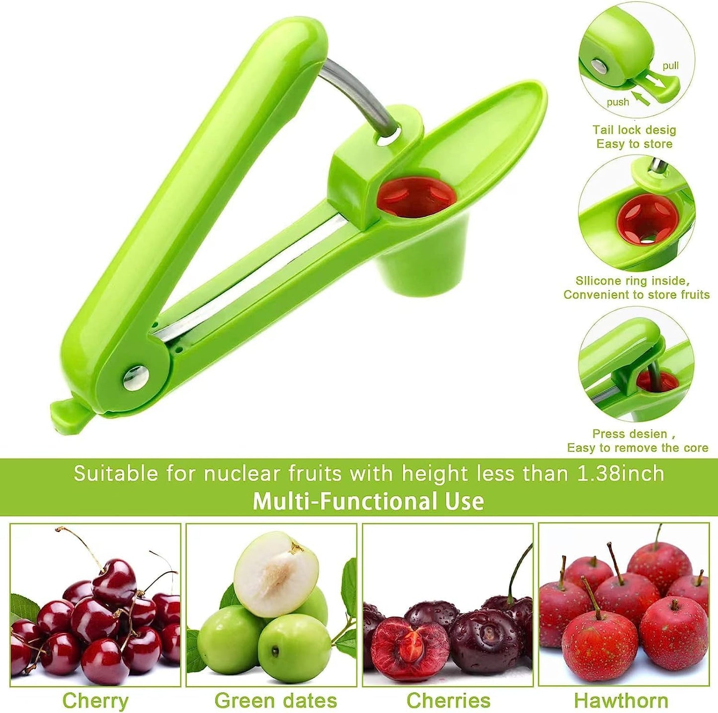Cherry Pitter Tool, Heavy-Duty Stainless Steel Pitting Tool, Portable Cherries Corer Stoner Seed Tool with Lock Design, Fruit Pit Remover for Cherry Jam(Black)