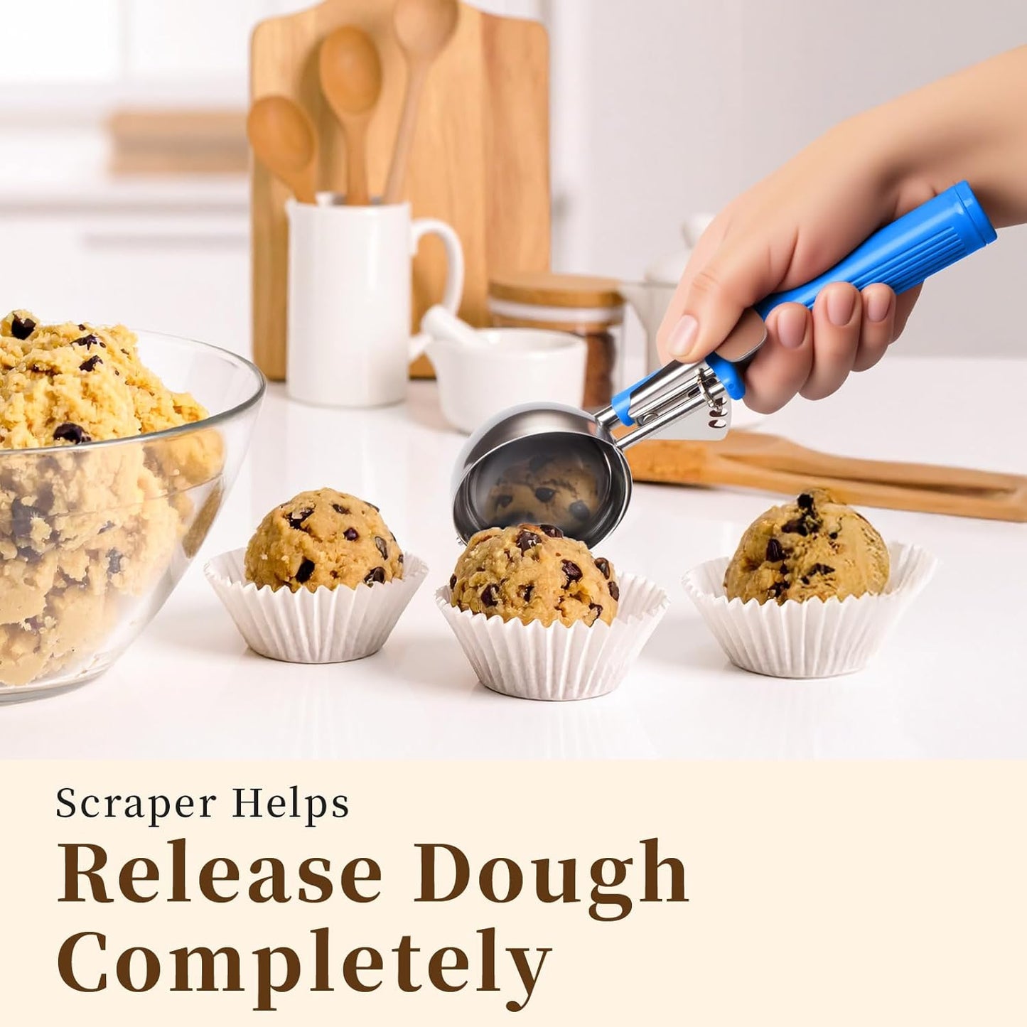 HOMURE H 4 oz Scoop, Large Ice Cream Scoop with Trigger, #8 Disher, Muffin Scoop, Portion Scoop, Cookie Scoop for Baking, Grey Handle, for Making Ice Cream Cookie Muffin Cupcake Mashed Potato