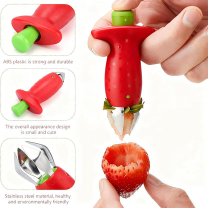 Strawberry Huller Fruit Slicer Set quick Remove Strawberry berry Stem Tool, Also Works for Tomato, Pineapple Corer Stems
