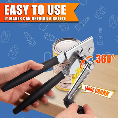 Commercial Can Opener, ICEKATl Can Opener Manual Heavy Duty Easy for Big Cans with Magnet, Folding Hand Crank With Comfortable Long Handles