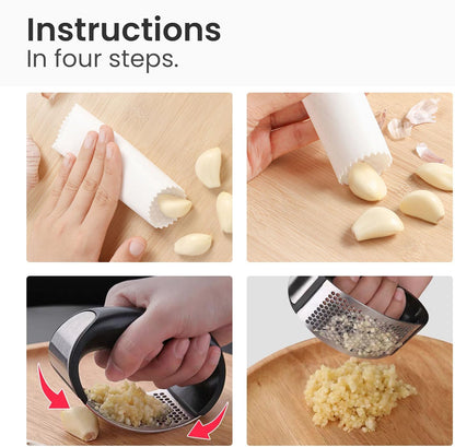 Innovative Rocking Garlic Press Set–Premium Stainless Steel Garlic Crusher with Ergonomic Handle,Includes Garlic Peeler&Cleaning Brush,Easy to Clean,Effortless Mincing Tool for Kitchen