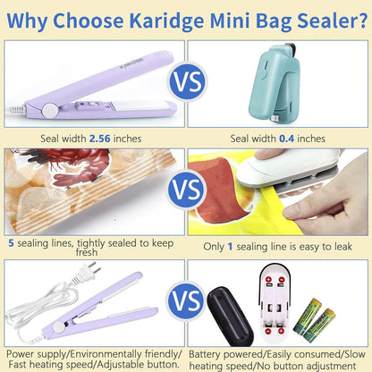 Karidge chip Bag Sealer Mini, Handheld Heat Sealer for Chip Bags and Mylar Bags, Portable Bag Resealer for Food Storage - Black