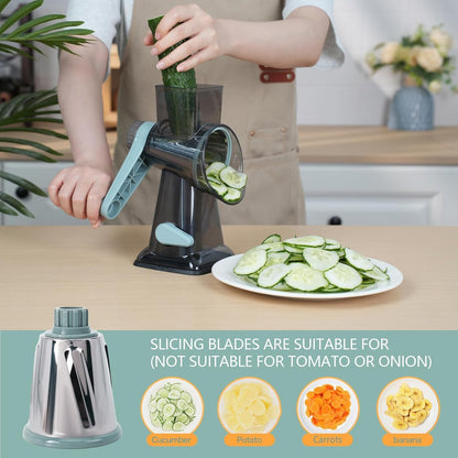 Rotary Cheese Grater with Handle-Versatile Cheese Grater Non-Slip Suction Base,Cheese Shredder & Food Slicer for Cheese,Carrots, Cucumbers,Nuts-Compact & Easy Clean Kitchen Kitchen Tool (blue)