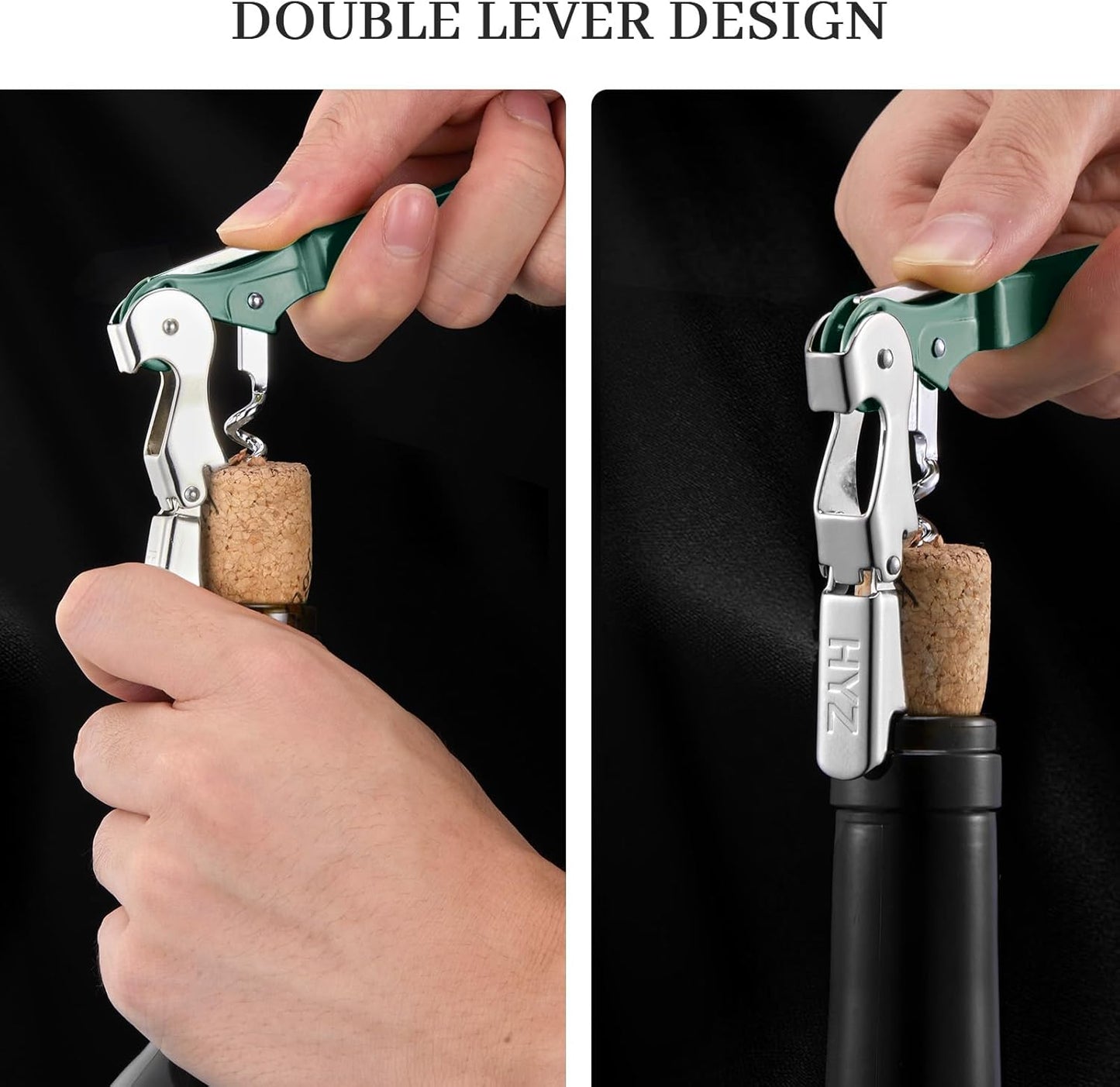HYZ 2-Pack Wine Opener Waiter Corkscrew, Professional Wine Key for Servers, Bartender, with Foil Cutter, Manual Wine Bottle Opener Double Hinged (Black)
