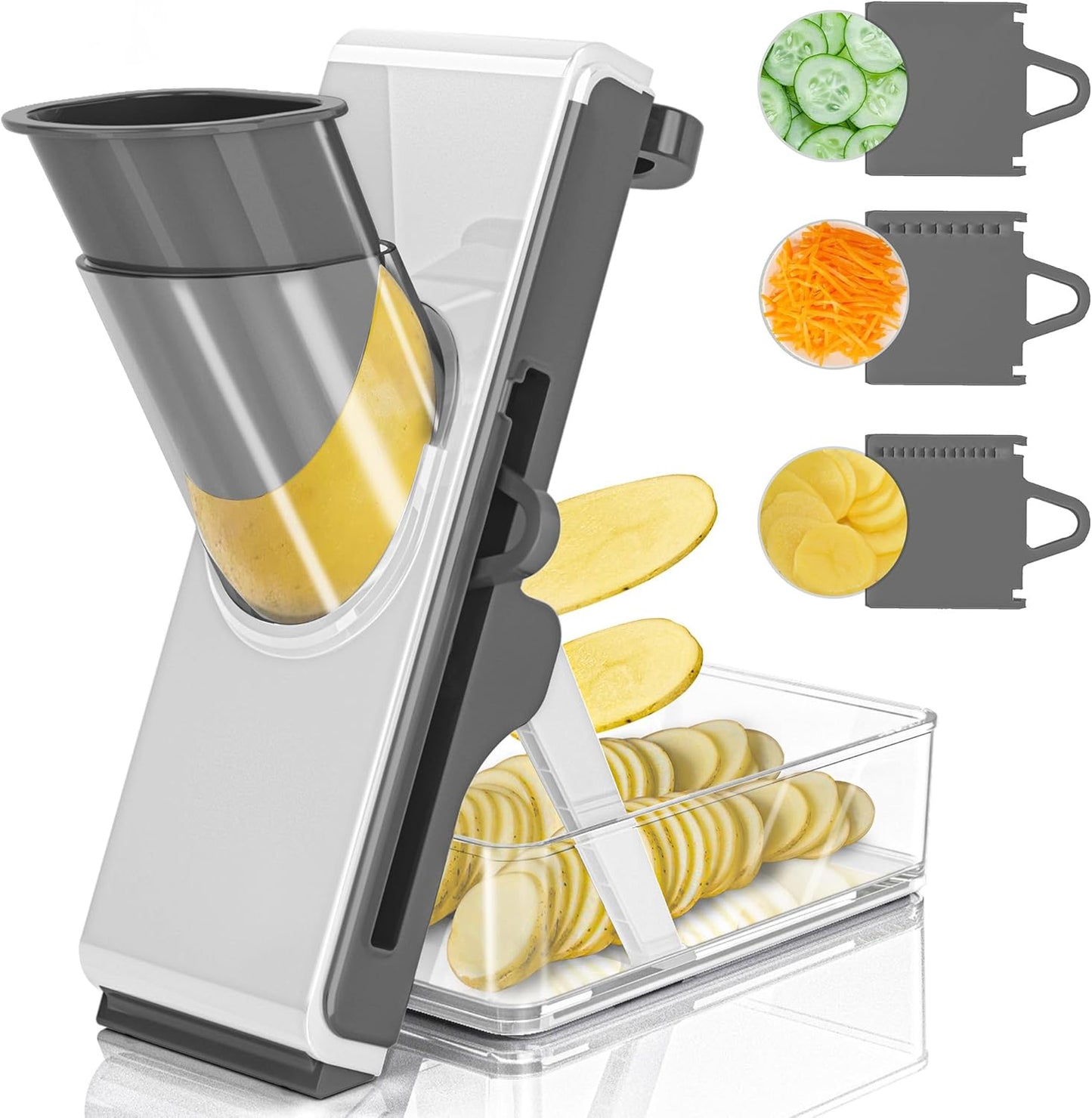 Mandoline Slicer Safe Multifunctional Dicer Adjustable Commercial Slicer Machine Stainless Steel Chopper (White Green)