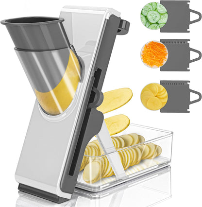 Mandoline Slicer Safe Multifunctional Dicer Adjustable Commercial Slicer Machine Stainless Steel Chopper (White Green)