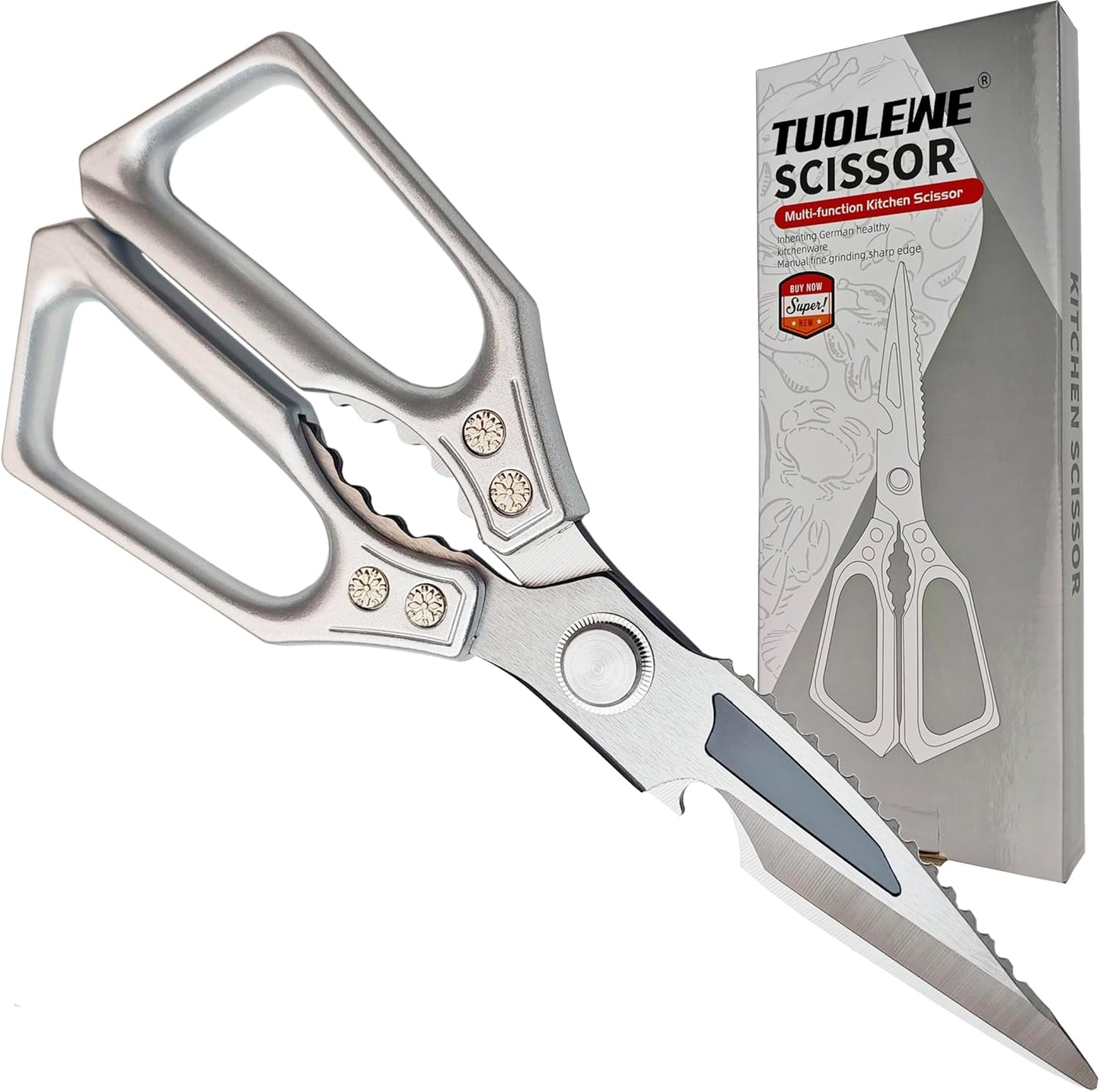 Heavy Duty Kitchen Scissors - 3.0mm Thickened Professional Stainless Steel Blades, All-Purpose Dishwasher Safe Meat & Poultry Shears for Cutting Chicken Bones, Food Prep