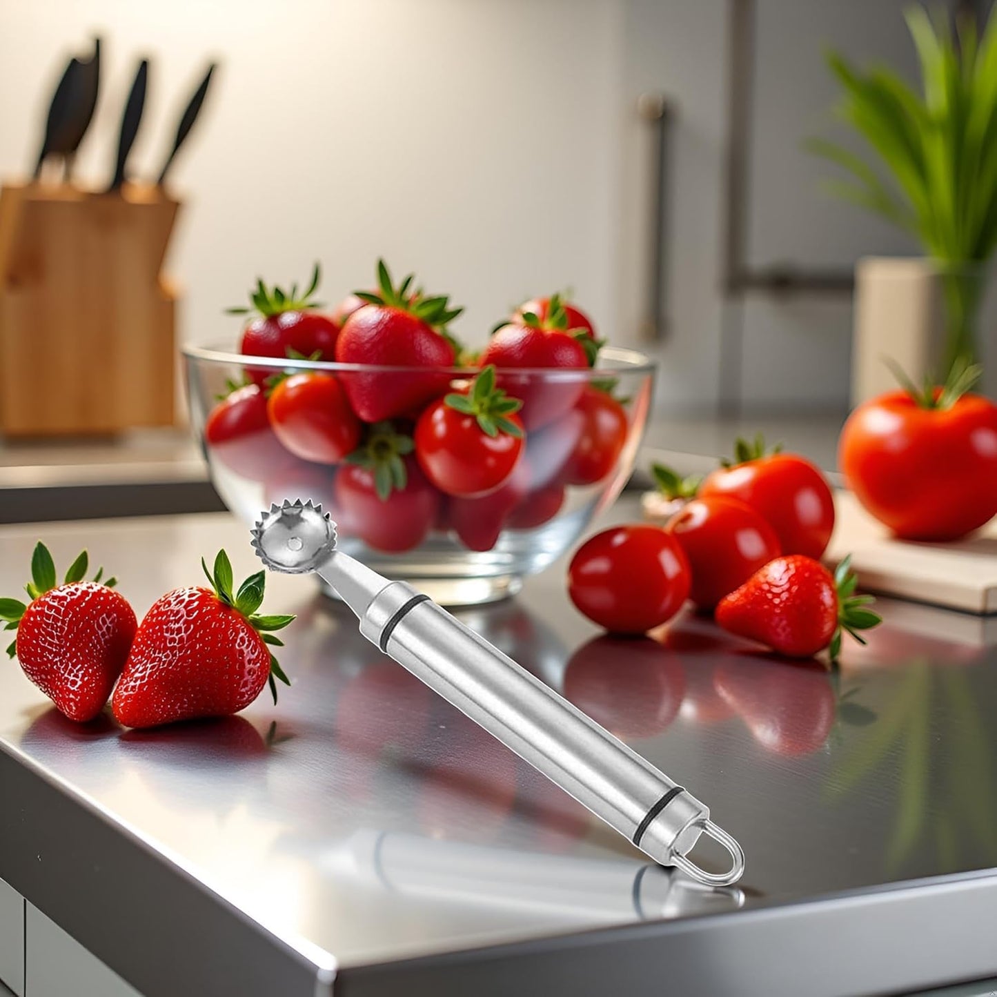 2Pcs Silver Stainless Steel Strawberry Huller Multi-Function Stainless Corer and Pitter Remover for Strawberry, Vegetable and Fruit Corer Practical Kitchen Tool, Tomato Stem Corers Tool Tomato