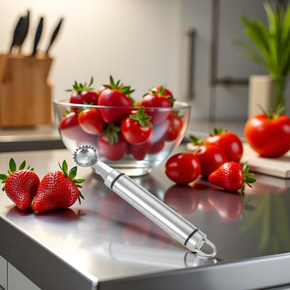 2Pcs Silver Stainless Steel Strawberry Huller Multi-Function Stainless Corer and Pitter Remover for Strawberry, Vegetable and Fruit Corer Practical Kitchen Tool, Tomato Stem Corers Tool Tomato