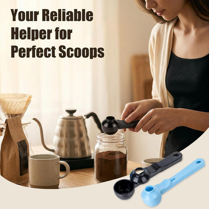 CARGEN 2 Pack Coffee Scoop and Funnel for Reusable, 2TBSP Coffee Sliding Spoon Funnel with Spill-Free Design Measuring Spoon Funnel for Ground Coffee Protein Powder and Tea(Black and Blue)