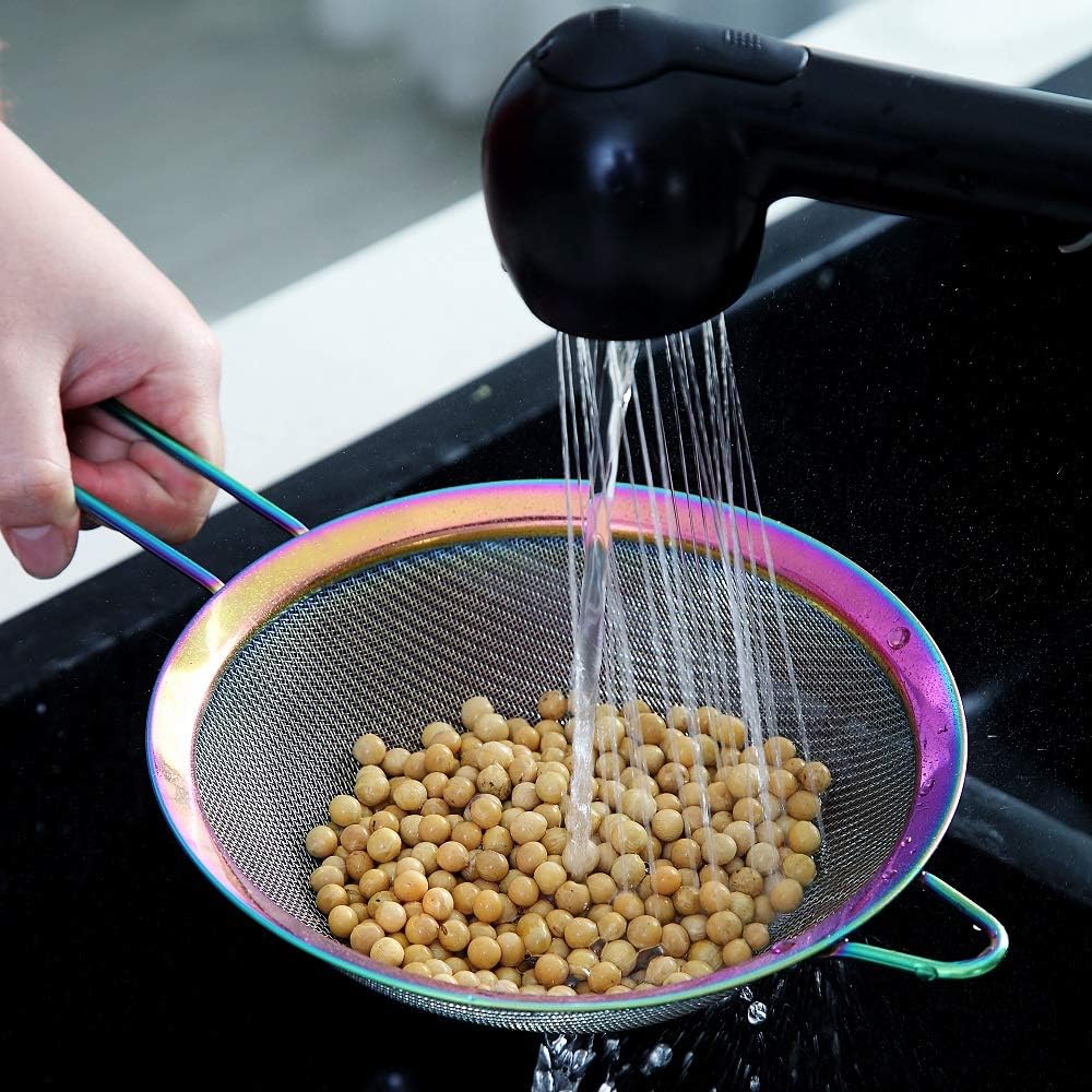 Gold Fine Mesh Strainer 3 Pieces Set, Golden Flour Sifter For Baking, Stainless Steel Clander, Gold Matcha Tea Strainer, Gravy Separator, Stasher Sieve Pasta Strainers