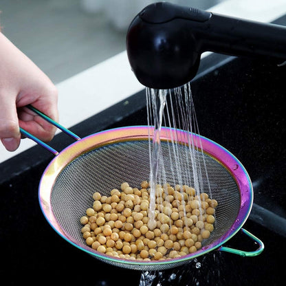 Gold Fine Mesh Strainer 3 Pieces Set, Golden Flour Sifter For Baking, Stainless Steel Clander, Gold Matcha Tea Strainer, Gravy Separator, Stasher Sieve Pasta Strainers
