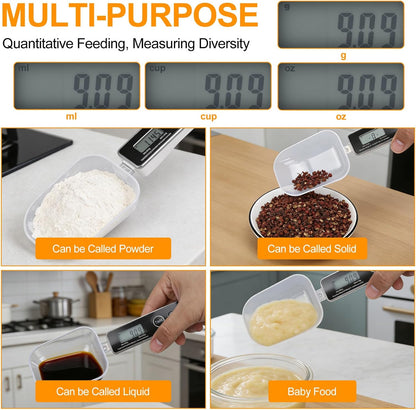 Dioche Digital Measuring Spoon Scale, High Precision 0.05g to 500g Capacity, with 30ml & 80ml Detachable Spoons, Tare Function & Unit Conversion for Baking, Cooking, Pet Food, Kitchen - Black