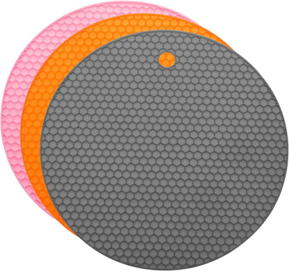 uxcell 3pcs Silicone Jar Opener Pads, 17.5cm/7" Texture Can Opener Multipurpose Round Bottle Lid Opener Non-Slip Coasters for Weak Hands Seniors Children, Orange, Blue, Gray