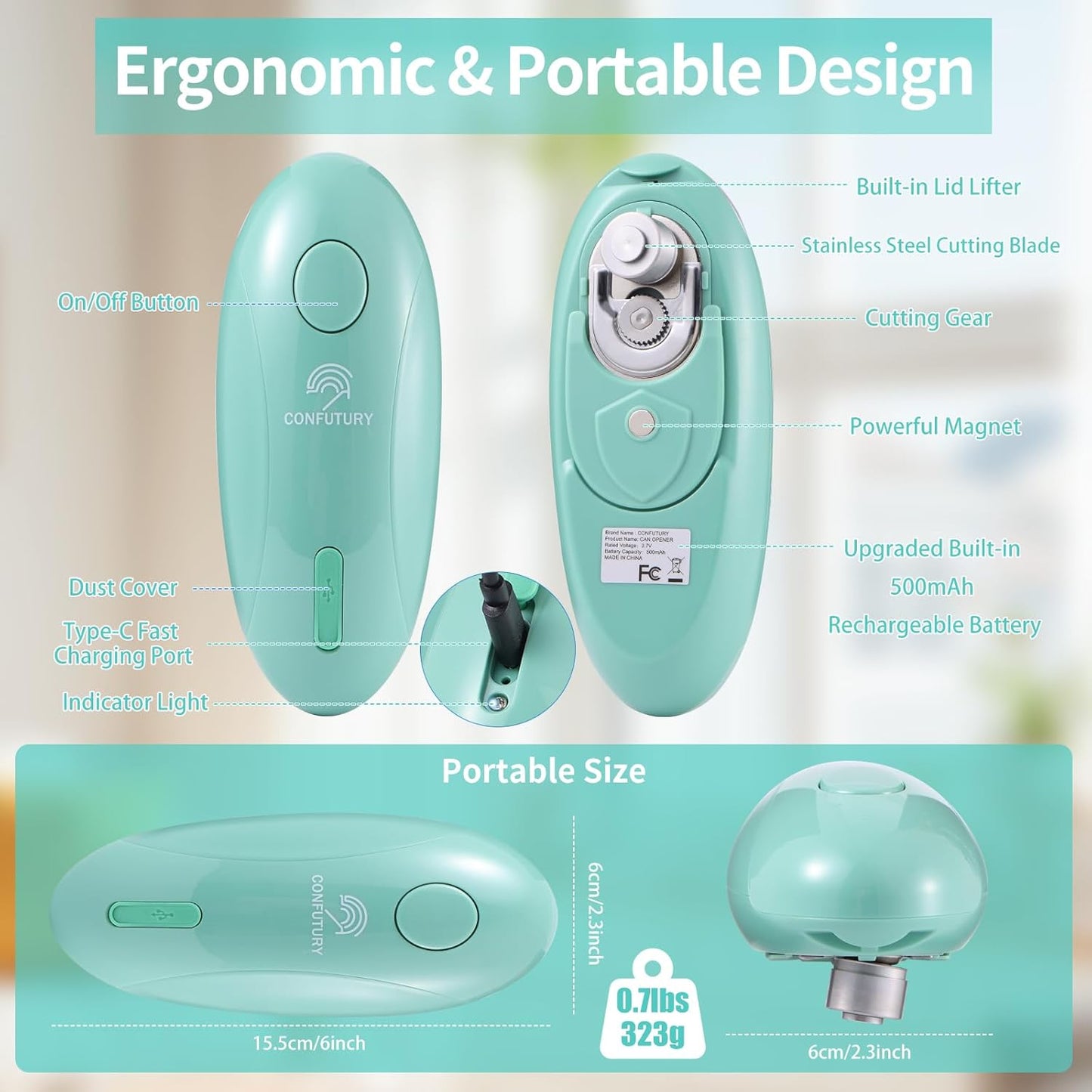 Can Opener Electric - Upgraded One-Touch Automatic, Smooth Edge, USB-C Rechargeable, Perfect for Seniors (Black)