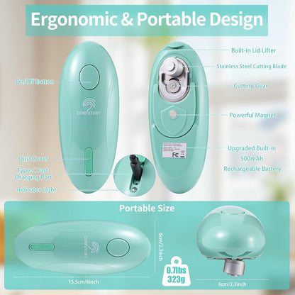 Can Opener Electric - Upgraded One-Touch Automatic, Smooth Edge, USB-C Rechargeable, Perfect for Seniors (Black)