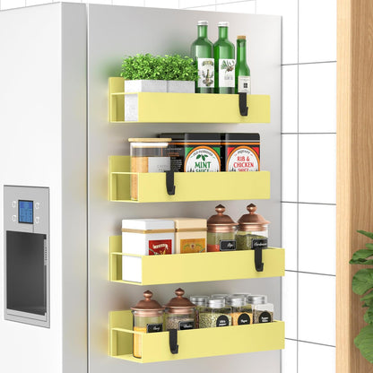 HuggieGems Metal 4 Pack Magnetic Spice Storage Rack Organizer for Refrigerator and Oven, Black Fridge Organizers and Storage, Metal