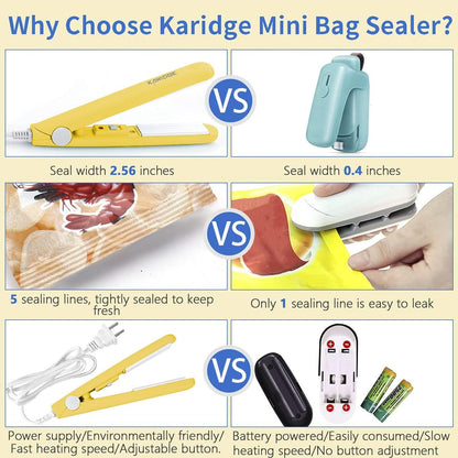 Karidge chip Bag Sealer Mini, Handheld Heat Sealer for Chip Bags and Mylar Bags, Portable Bag Resealer for Food Storage - Black