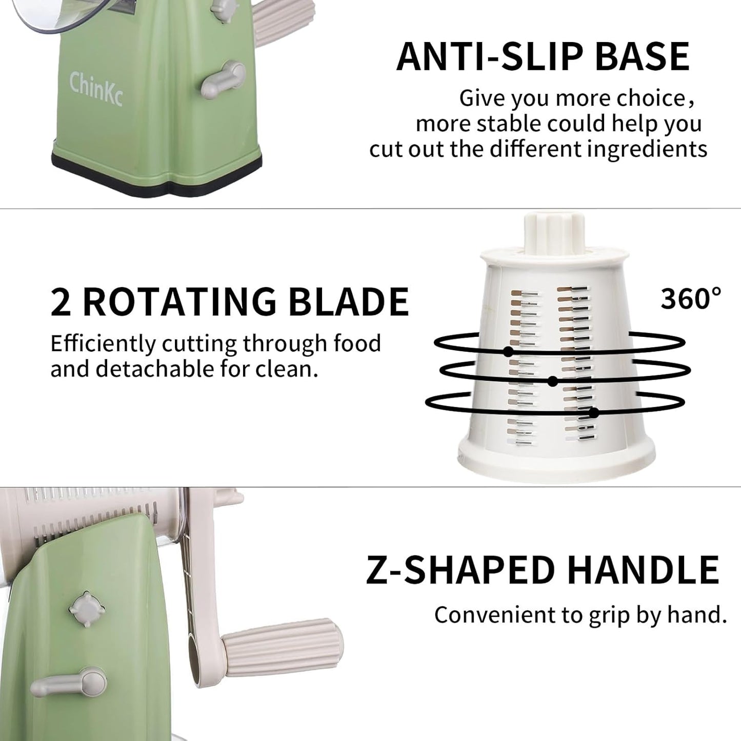 Upgrade Rotary Cheese Grater Shredder with Handle, Strong Suction Base, Multi-purpose Rotary Grater Slicer with 5 Interchangeable Blades for Ice, Vegetables, Fruit, Nuts with Blade Storage Box