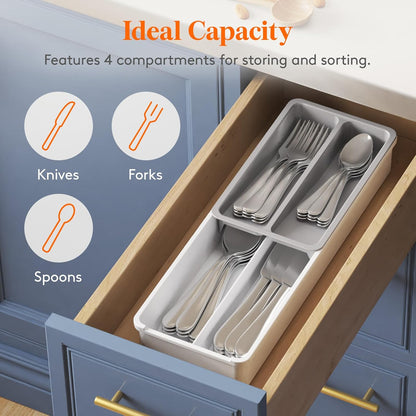Lifewit Compact Silverware Organizer for Kitchen Drawer, Narrow Flatware Tray Holder, Plastic Cutlery Spoons, Forks and Knives Storage, Black, 1 Pack