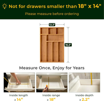 keechee Carbonized Bamboo Kitchen Drawer Organizer, 10 Slots Expandable Silverware Organizer, Utensil Holder & Cutlery Tray, 2.2" Deep for Extra Capacity, Non-Slip Feet Included