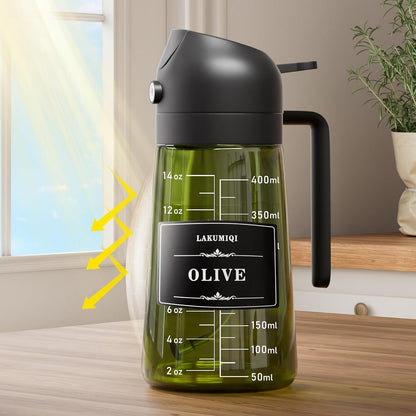 LAKUMIQI 2-in-1 Olive Oil Sprayer for Air Fryer – 16oz Glass Oil Dispenser & Cooking Oil Mister – Spray & Pour Bottle, Non-Aerosol, Leak-Resistant, for Salad, BBQ, Kitchen