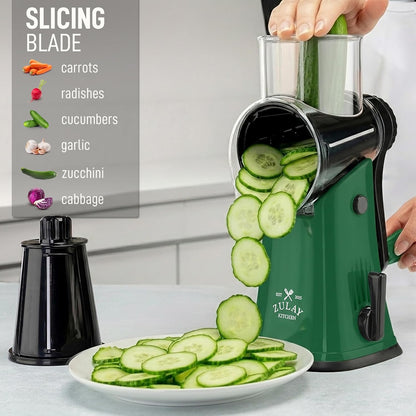 Zulay Kitchen Rotary Cheese Grater 5 Blade Cheese Shredder - Manual Hand Crank Cheese Grater With Reinforced Suction & 5 Interchangeable Drums - Easy to Use, Vegetable Chopper Round Mandoline Slicer - Colors A