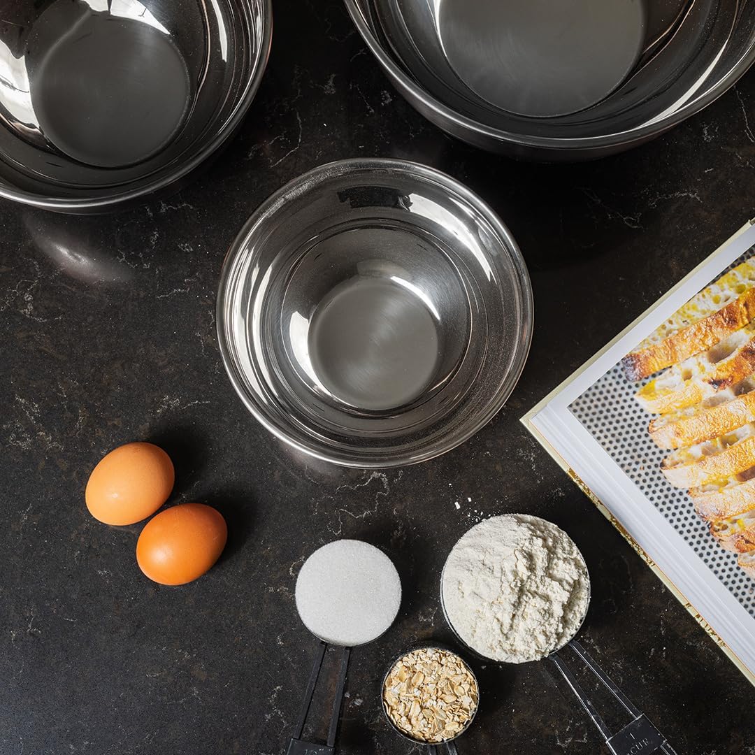 ANGORA BRANDS Matte Black Stainless Steel Mixing Bowls with Lids Set (3-Piece) - Nesting Bowls for Cooking, Baking, Salads & Serving - 1.5 QT, 3 QT & 5 QT - Modern Kitchen Essentials by Samma