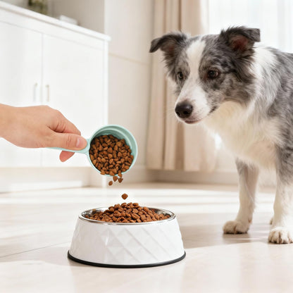 DEAYOU 4 Pack Dog Food Scoop 1/2 Cup, Melamine Pet Food Measuring Cup with Long Handle, Food-Grade Half Cup Feeding Scoop for Cat, Bird, Rabbit, Dry Wet Food, Dishwasher Safe, Accurate Portion Control