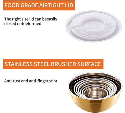 Colorful Mixing Bowls with Airtight Lids, Stainless Steel Nesting Mixing Bowls Set of 7, Ideal for Baking, Prepping and Serving Food, Size 7, 3.6, 2.7, 2.1, 1.5, 1.1,0.8 QT, Stackable Design