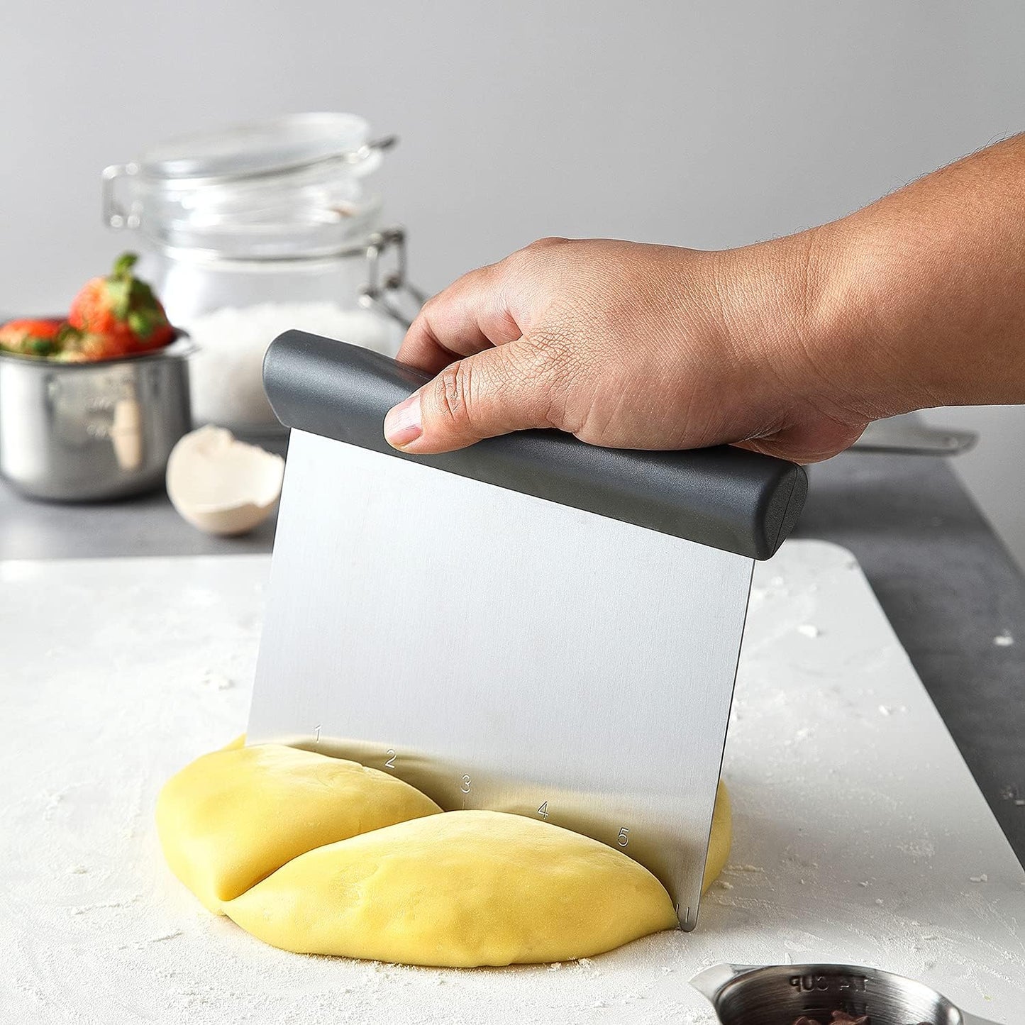 Spring Chef - Dough Blender and Pastry Cutter, Stainless Steel Nut, Pie, Pastry and Dough Cutter and Scraper, Multipurpose Baking Tools with Soft Grip Handles, Gray