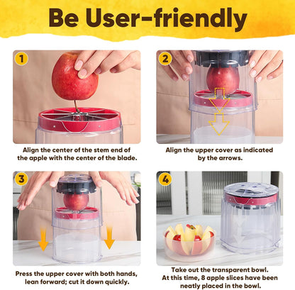 Newness 5.12-Inch Apple Slicer - 8 Slices, Ultra-Safe & Heavy-Duty Stainless Steel Extra Large Apple Cutter, Upgraded Cut Apples All The Way Through, with Transparent Bowl
