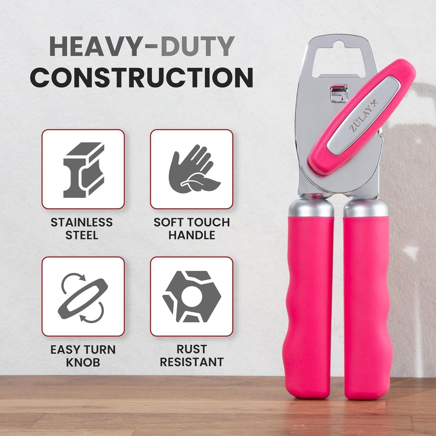 Zulay Kitchen Heavy Duty Stainless Steel Can Opener Manual with Bottle Opener - Rust Proof Manual Can Opener With Turn Knob & Comfy Soft Grip Handles - Black - Colors B