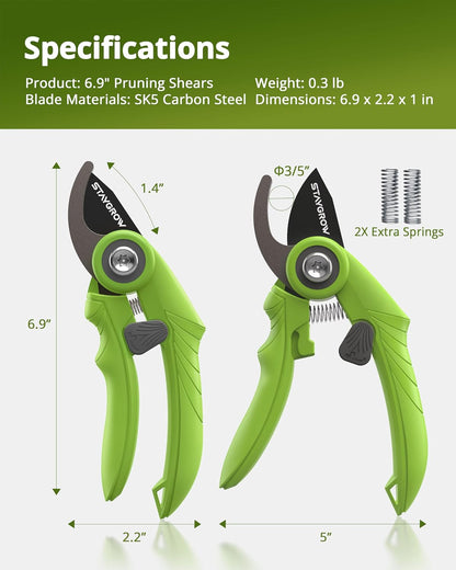 2pcs 6.5" Pruning Shears for Gardening, Ultra Sharp Garden Scissors for Precise Cuts, Stainless Steel Bonsai Clippers with Spring Loaded, 6.5 Inch Garden Shears (1pc Straight & 1pc Curved)